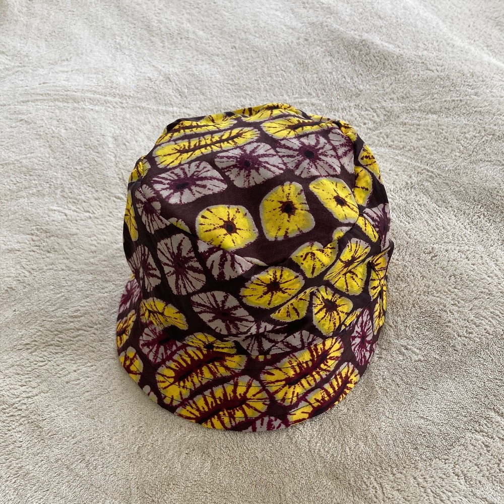 African Purple and Yellow Wax Print Fabric Bucket Hat